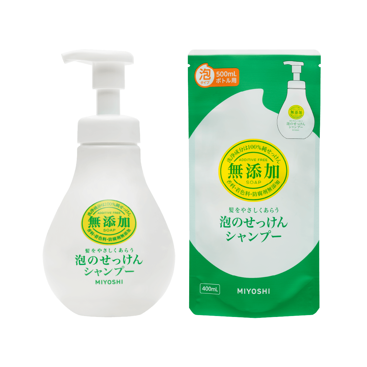 無添加 泡のせっけんシャンプー<br>リフィル400ml ケース - MIYOSHI SOAP CORPORATION